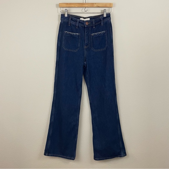 Anthropologie Seventy + Mochi‎ Mabel Wide Leg Jean Patch Pocket Dark VTG Size 27 - Picture 5 of 15
